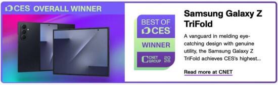 三折叠领衔 三星多款产品获CNET评选Best of CES 2026奖项-DOIT-数据产业媒体与服务平台