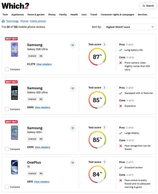 三星Galaxy S26 Ultra荣获欧洲七国消费者协会杂志手机榜第一-DOIT-数据产业媒体与服务平台